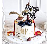 Happy Birthday Cake Topper, Glitter Cake Pick Glitter Black Wizard Themed Cake Decoration Wizard Party Supplies Potter Themed Party