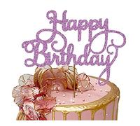 Happy Birthday Cake Topper Glitter Cardstock Toppers - Birthday Decor - Party Decor Supplies - Cake Decoration Items - Glitter Cake Topper - 7 Inches x 5 Inches - Baby Pink