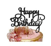 Happy Birthday Cake Topper Glitter Cardstock Toppers - Birthday Decor - Party Decor Supplies - Cake Decoration Items - Glitter Cake Topper - 7 Inches x 5 Inches - Black