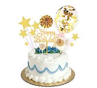 Happy Birthday Cake Topper Glitter Gold Kit,Personalised Cake Toppers for Men Boys Women Girls Birthday Party Cake Decorations Kit with Star Heart Cupcake Topper
