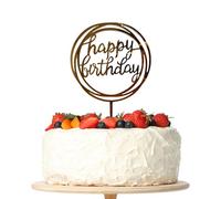 Happy Birthday Cake Topper, Gold Acrylic Cake Decoration for Women Girls Boys Men Birthday Party Decorations (Round)
