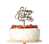 Happy Birthday Cake Topper, Gold Acrylic Cake Decoration for Women Girls Boys Men Birthday Party Decorations (Hearts)