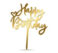 Happy Birthday Cake Topper, Gold Double Sided Mirror Acrylic Birthday Cake Decorations, 2 Pack No-Shed Glitter Party Supplies for Women Men Kids Anniversary Celebrations, 11x14.2cm