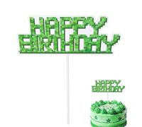 Happy Birthday Cake Topper, Green Game Themed Party Decorations for Kids Boys Girls Cute Cartoon Birthday Cake Topper Photo Prop Game Themed Party Supplies