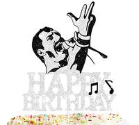 Happy Birthday Cake Topper King of Rock Theme Silver Glitter Decor Picks for Queen Freddie Mercury Party Decorations Supplies