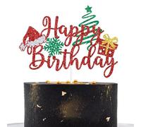Happy Birthday Cake Topper, Merry Birthday, Merry Christmas, Holly Jolly Birthdays, Santa Hat Xmas Festival BIRTHDAY Party Decorations