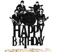 Happy Birthday Cake Topper Music rock pop The Beatles Theme Black Glitter Decor Picks for Beatlemania Party Decorations Supplies
