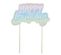Happy Birthday Cake Topper Pastel Rainbow Eco Friendly 21cm