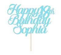 Happy Birthday Cake Topper Persoanlised Cake Topper Cutomised with Any Age & Name Birthday Cupcake Decor 11 Colors Double Sided Glitter Cupcake Toppers with Envelope for 3rd 21st 30th 40th(Baby Blue)