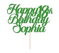 Happy Birthday Cake Topper Persoanlised Cake Topper Cutomised with Any Age & Name Birthday Cupcake Decor 11 Colors Double Sided Glitter Cupcake Toppers with Envelope for 3rd 21st 30th 40th(Green)