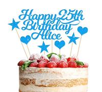 Happy Birthday Cake Topper Personalised 3 Star 3 Heart Customised Any Name Party Cake Decoration Gift Card 1st 18th 21st 30th 45th 60th 80th 100th for Girl Boy Mom Dad Grandparent Blue