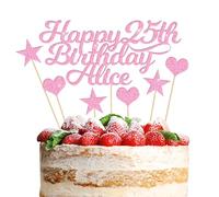 Happy Birthday Cake Topper Personalised 3 Star 3 Heart Customised Any Name Party Cake Decoration Gift Card 1st 18th 21st 30th 45th 60th 80th 100th for Girl Boy Mom Dad Grandparent Light Pink