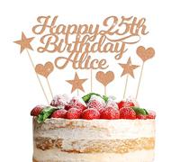 Happy Birthday Cake Topper Personalised 3 Star 3 Heart Customised Any Name Party Cake Decoration Gift Card 1st 18th 21st 30th 45th 60th 80th 100th for Girl Boy Mom Dad Grandparent Rose Gold