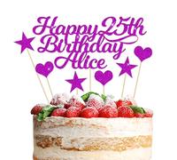Happy Birthday Cake Topper Personalised 3 Star 3 Heart Customised Any Name Party Cake Decoration Gift Card 1st 18th 21st 30th 45th 60th 80th 100th for Girl Boy Mom Dad Grandparent Purple