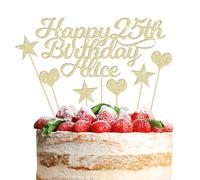 Happy Birthday Cake Topper Personalised 3 Star 3 Heart Customised Name Party Cake Decoration Gift 1st 18th 21st 30th 45th 60th 80th 100th for Girl Boy Mom Dad Grandparent Champagne Gold