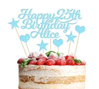 Happy Birthday Cake Topper Personalised 3 Star 3 Heart Customised Name Party Cake Decoration Gift Card 1st 18th 21st 30th 45th 60th 80th 100th for Girl Boy Mom Dad Grandparent Light Blue