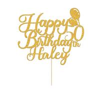 Happy Birthday Cake Topper Personalised Cake Topper Birthday Cake Decorations Gifts Glitter Cake Toppers with Any Name Age for Her Him Friend Classmate on 1st 3rd 10th 20th 21st 30th (Gold)