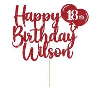 Happy Birthday Cake Topper Personalised Cake Topper Cake Decorations Cake Toppers Customised Name & Age for 18th 30th 40th 80th 60th 50th 70th 1st 21st 16th 90th 13th (Red)