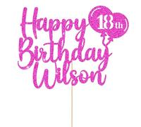 Happy Birthday Cake Topper Personalised Cake Topper Cake Decorations Cake Toppers Customised Name & Age for 18th 30th 40th 80th 60th 50th 70th 1st 21st 16th 90th 13th (Pink)