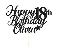 Happy Birthday Cake Topper Personalised Glitter Birthday Cake Toppers Gifts for Women Men with Any Name & Age for 10th 16th 18th 21st 30th 40th for Son Daughter Friends Cake Decorations(Black)