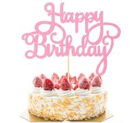 Happy Birthday Cake Topper Pink Cake Decorations Glitter Cakes Sign Pick for Celebrating Anniversary Party Birthday Cakes Decorations Supplies