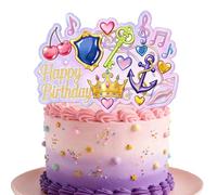 Happy Birthday Cake Topper - Princess & Fantasy Themed Party Decorations with Crown, Shield, Anchor & Musical Notes