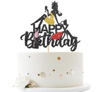 Happy Birthday Cake Topper, Queen Lady Cheers to Makeup Party Spa Birthday Party Cake Decorations Gift Sign Black Glitter 30th 40th 50th es