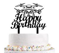 Happy Birthday Cake Topper with Featuring a Miniature Civilian Drone for Celebrations - Cake Decoration for Drone Enthusiasts and Tech-Savvy Birthday Parties