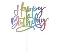Happy Birthday Cake Toppers, Glitter Birthday Party Decoration Supplies Rainbow Happy Birthday Cake Bunting Decor Colorful Photo Booth Props for Anniversary Birthday Party