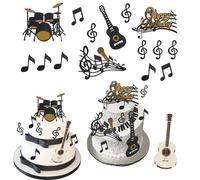 Happy Birthday Cake Toppers Set,Rock Star Cupcake Topper Musical Theme Cupcake Toppers,Music Notes Cupcake Toppers Electric Guitar Cake Toppers,Cupcake Decoration for Birthday Party Supplies