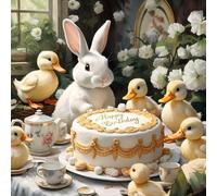 Happy Birthday Cake with Ribbit and Ducks Jigsaw Puzzle Suitable for All Groups of People Creative Fun Jigsaw Traditional Puzzle Perfect for Family Nights Game_300pcs