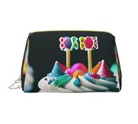 Happy Birthday Cakes Leather Hand-Held Zipper Makeup Bag Cute Make Up Case Large Wide-Open Pouch Pen Case
