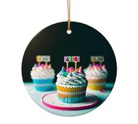 Happy Birthday Cakes Print Ceramic Round Pendant For Travel Ornaments For Home Decor Christmas Ornament