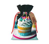 Happy Birthday Cakes Print Christmas Drawstring Bags Xmas Candy Bags Reusable Party Gifts Wrapping Bags