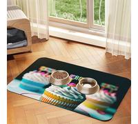 Happy Birthday Cakes Print Pet Feeding Mat Dog Mat for Food and Water Bowl Dogs Water Dispenser Mat Dogs Accessories