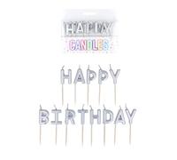 Happy Birthday Candles, Pack of 13 Letter Candles, Metallic Cake Topper Decoration for Birthday Cakes, Suitable with Patisserie Valerie Cakes (2-2.8cm Letters) (Silver - Happy Birthday)
