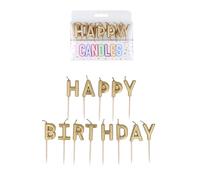 Happy Birthday Candles, Pack of 13 Letter Candles, Metallic Cake Topper Decoration for Birthday Cakes, Suitable with Patisserie Valerie Cakes (2-2.8cm Letters) (Gold - Happy Brithday)