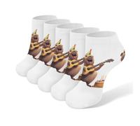Happy Birthday Capybara Men's Ankle Low Socks 5 Pack Non Slip Flat Boat Breathable Athletic Socks for Women