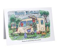 Happy Birthday Caravan Caravanning Humour Cartoon A5 Funny Blank Greeting Card by Armand Foster