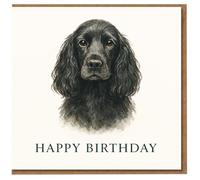 Happy Birthday Card - Black Cocker Spaniel Dog Portrait Illustration, Elegant Dog Lover Design, Classic 'HAPPY BIRTHDAY' Message