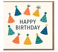 Happy Birthday Card - Colourful Party Hats Circle Design with Bold Greeting, Fun Unisex Birthday Card for Friends, Family, Kids or Adults