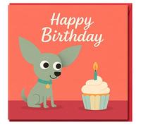 Happy Birthday Card - Cute Dog with Cupcake and Candle - Fun Design for Dog Lovers
