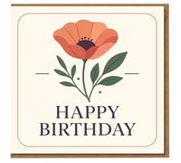 Happy Birthday Card - Elegant Floral Poppy Illustration, Minimal Botanical Design on Cream - For Her, Him, Friends or Family