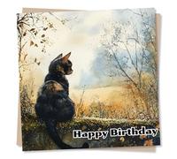 Happy Birthday Card For A Cat Lover - Cat In Beautiful Countryside Scene - Birthday Card For Her, For Him, For Women, For Friend, Best Friend, Partner, Relative
