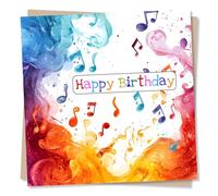 Happy Birthday Card for A Loved One - Music Lover, Musical Notes, Beautiful Artwork, Colourful - For A Friend, Partner, Relative