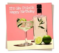 Happy Birthday Card for Adults - It's Gin O'Clock - Greetings Wish for Women - Made in UK