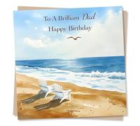 Happy Birthday Card For Dad - Beautiful Sandy Beach and Blue Sky Scene - To A Brilliant Dad Happy Birthday - Dad Birthday Card From Son, Daughter