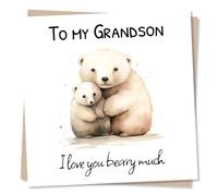 Happy Birthday Card for Grandson - Cute Polar Bear - I Love You Beary Much - From Grandparents - Made in UK