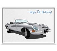 Happy Birthday Card for him - Men Boys all Ages Keepsake -Unique E-Type Jag car (12th Birthday Card)