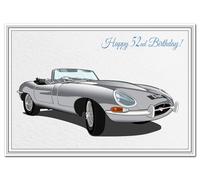 Happy Birthday Card for him - Men Boys all Ages Keepsake -Unique E-Type Jag car (52nd Birthday)